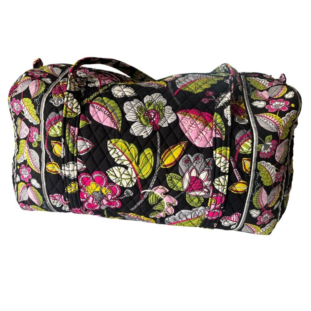 Vera Bradley Quilted Travel Tote Bag 20" Moon Blooms VGUC Black Pink Green White - Picture 3 of 16